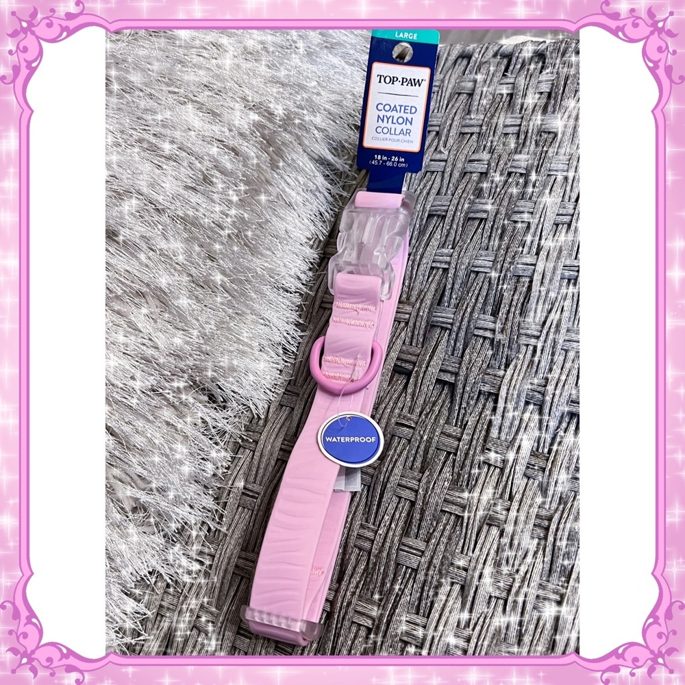 Petsmart Pastel Light Pink Zebra Dog Collar Coated Nylon Rubber Waterproof LARGE